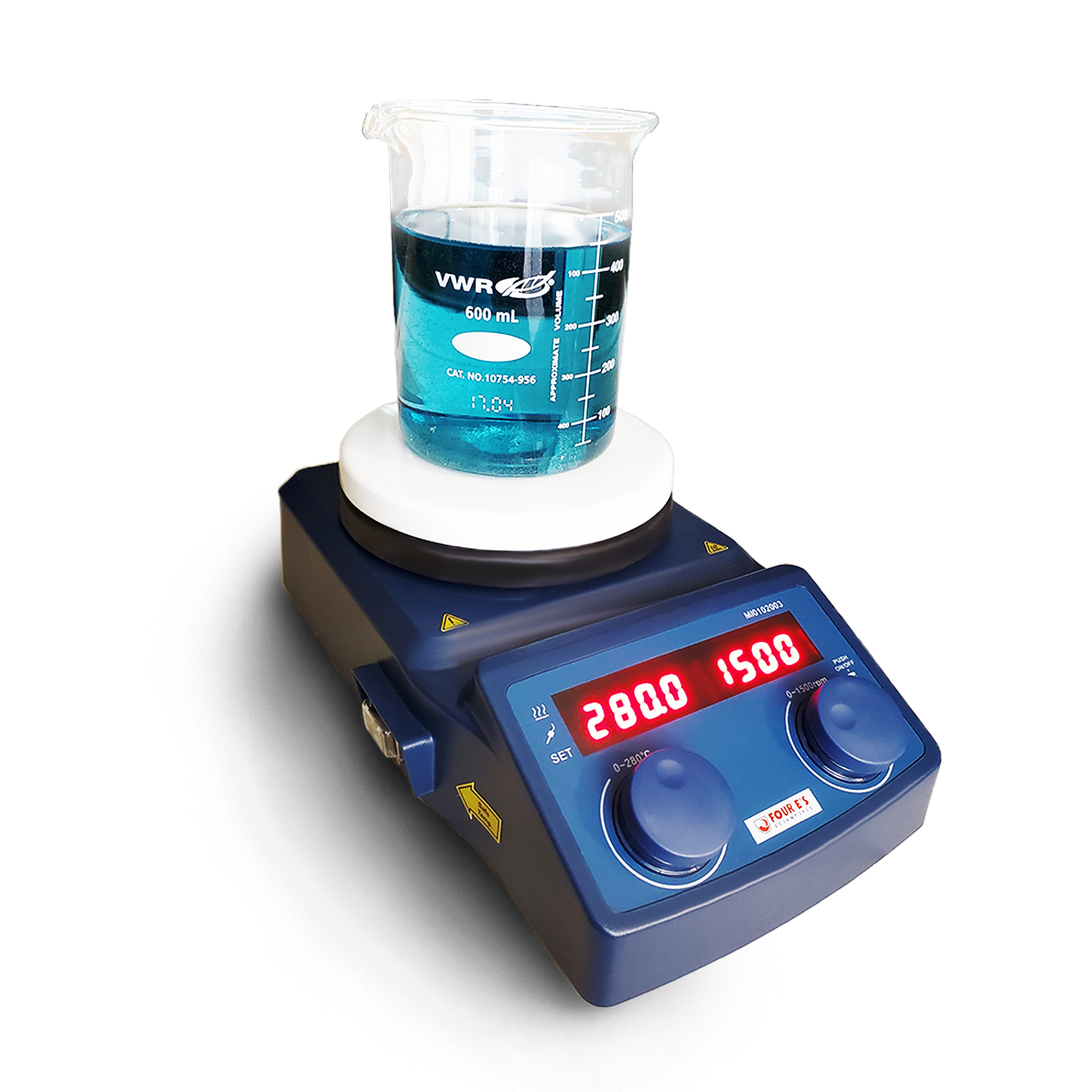 Blue LED Digital Magnetic Hotplate Stirrer Glassware with Liquid 