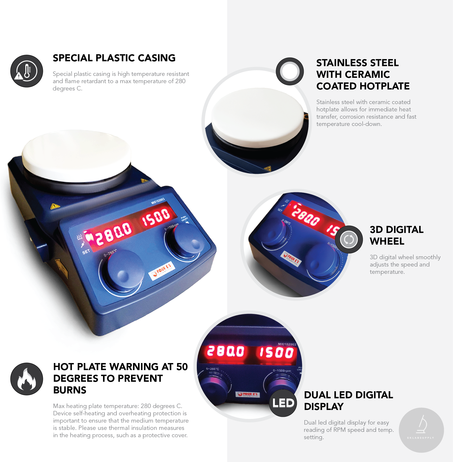 Blue LED Digital Magnetic Hotplate Stirrer Infographic
