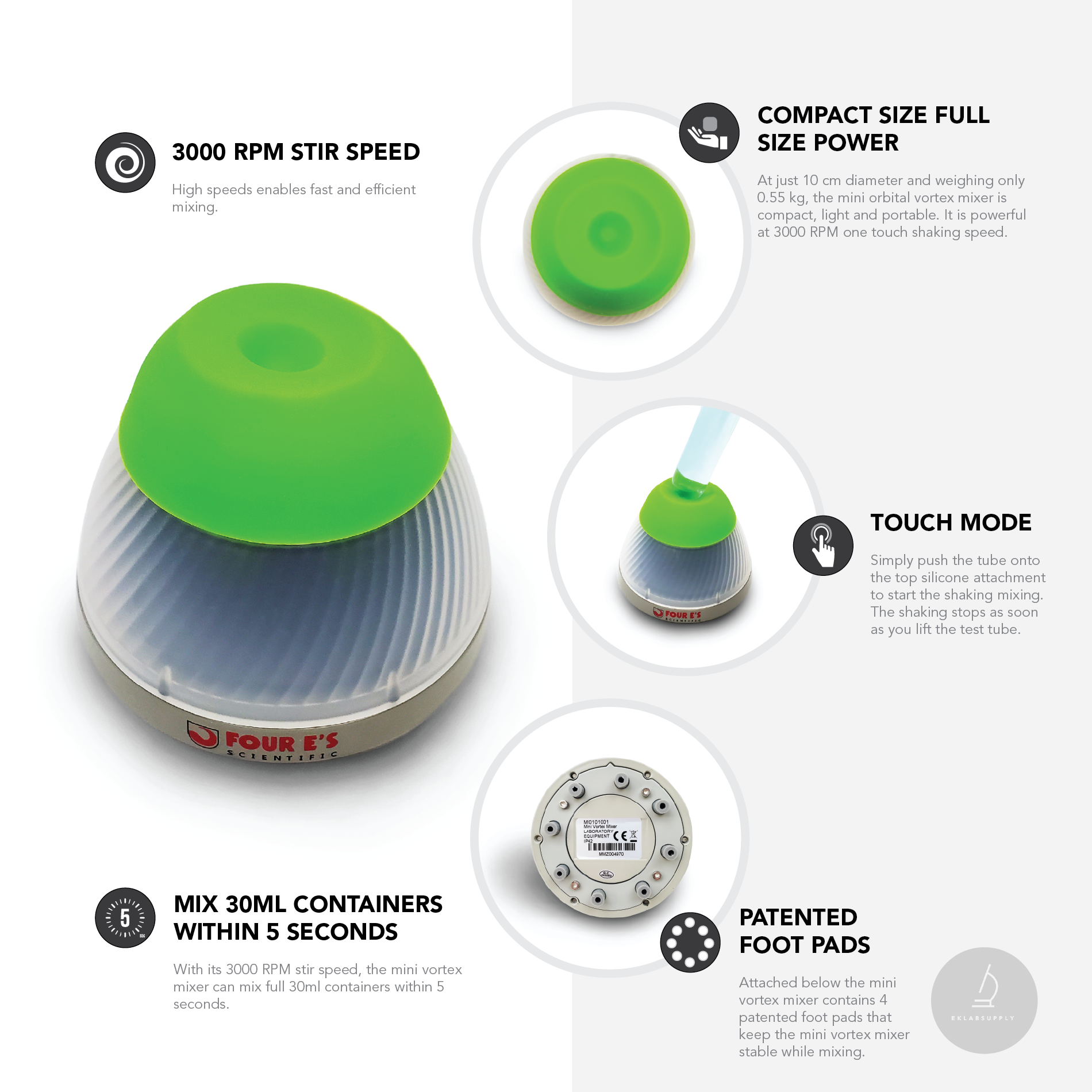 Four E s Orbital Mini Vortex Mixer 3000 RMP Stir Speed 30 ml Max